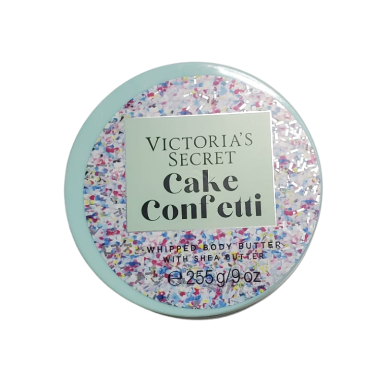 Description: Victoria's Secret Cake Confetti Whipped Body Butter is a luxurious, ultra-moisturizing body cream that pampers your skin with its rich, whipped texture. Infused with the delightful fragrance of cake batter and sweet vanilla, it offers a decadent experience with every application. The whipped formula absorbs quickly into the skin, providing long-lasting hydration while leaving your skin feeling soft, smooth, and delicately scented. This body butter is perfect for daily use, especially for those who want to indulge in a sweet treat for their skin. Key Features: Whipped, Airy Texture: The lightweight yet creamy whipped formula glides effortlessly over the skin, providing a soft, smooth finish without feeling greasy or heavy. Deep Moisturization: Packed with nourishing ingredients like shea butter, it intensely hydrates and softens the skin, helping to combat dryness and leaving skin feeling silky and refreshed. Delicious Cake Confetti Fragrance: The sweet scent of cake confetti combined with vanilla creates a fun, sugary aroma that lingers on the skin, adding a joyful, playful touch to your skincare routine. Long-Lasting Hydration: Keeps your skin moisturized throughout the day, preventing dryness and giving your skin a healthy, glowing appearance. Perfect for All Skin Types: Whether your skin is dry, normal, or combination, this body butter is designed to work with all skin types to provide optimal hydration and softness. Generous 255-Gram Size: The large tub offers great value, ensuring you'll enjoy the indulgent experience for a long time. Usage: Apply generously to clean, dry skin, focusing on areas that need extra hydration, such as elbows, knees, and heels. Massage gently into the skin and allow it to absorb fully. Use daily for soft, nourished, and delicately fragranced skin. Ideal For: Anyone who loves sweet, bakery-inspired fragrances. Those with dry skin in need of intense hydration. People seeking a light, non-greasy, but rich body moisturizer.